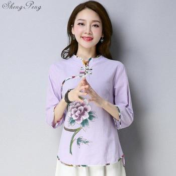 Top de Invierno Q732 – Camisa de Lino Oriental Manto Tradicional