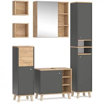 Set Completo Mobili Bagno Senyo, Antracite, 5 Parti