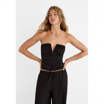 Stradivarius V-Ausschnitt Cropped Top – Schwarz, M
