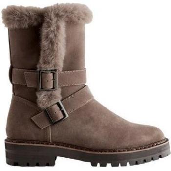 Next Mink Brown Faux Fur Double Buckle Stiefeletten – Mönchschwarz, 1‑teilige