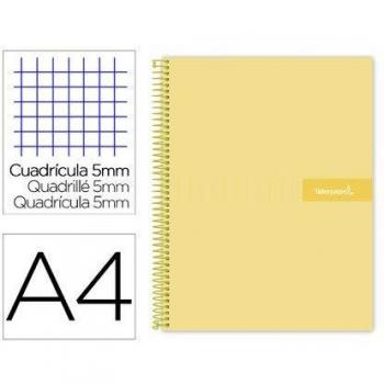 Cuaderno espiral Liderpapel A4 Micro Crafty tapa forrada 120h 90 gr cuadro 5 mm 5 bandas 4 color amarillo