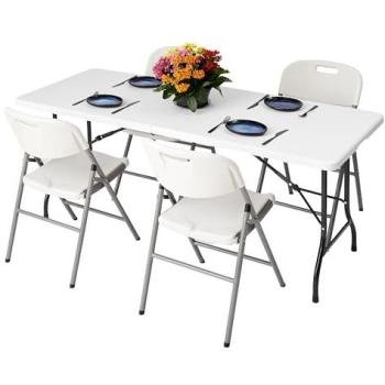 Novecrafto 6ft All‑Weather Folding Table and 4 HDPE Chairs – Indoor/Outdoor Ready