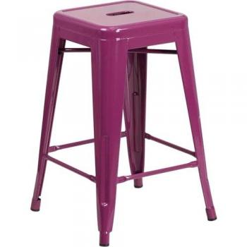 Purple Galvanized Steel Bar Stool Bundle – 4 Units, 24” Height, Commercial Grade