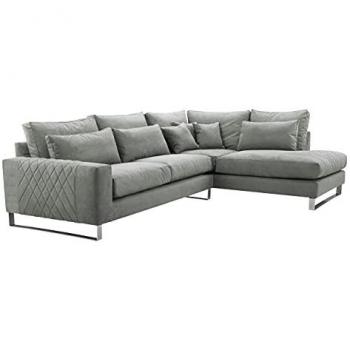 Sofá Rinconero Kingsport 112, Tapizado en Gris, 314x224x90cm, con Patas de Metal y Cojines Incluidos