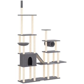 Torre de Muebles y Rascador – Árbol para Gatos con Postes de Sisal Oscuro, 279 cm
