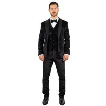 Black Velvet Three‑Piece Suit – Paisley, 50R