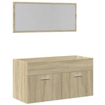 Set de muebles de baño 2 pzas madera contrachapada roble Sonoma Marrón