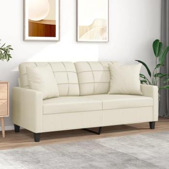 140 cm Cream 2-Seater Sofa with Faux Leather and Cushions