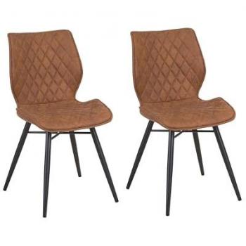 Set of 2 Armless Brown Upholstered Dining Chairs