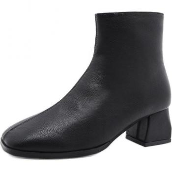Botas de mujer con tacón alto y cremallera, botines artesanales, punta cuadrada, Otoño e Invierno