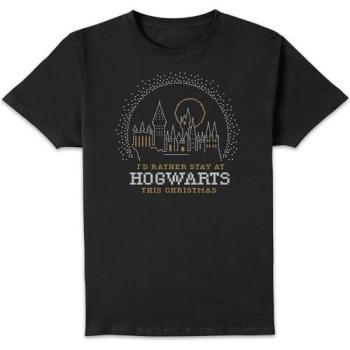 Harry Potter: I’d Rather Stay at Hogwarts – Black Xmas T-Shirt (Medium)