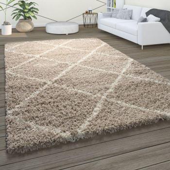Tappeto a Pelo Lungo Rombi 120x170 cm in Tonalità Beige