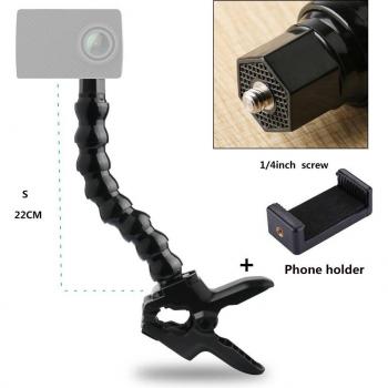 Selfie Stick Mount Holder with Flexible Gooseneck for Smartphones