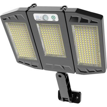 Lámpara Solar de Exterior con Sensor de Movimiento, Farola de Pared Impermeable 3 Cabezas, Iluminación Gran Angular 264/384 Grados, 180 LEDs