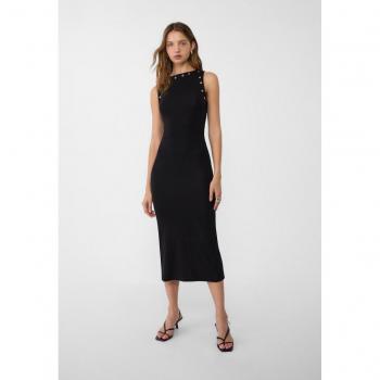 Stradivarius Midikleid mit Ösen in Schwarz Größe S