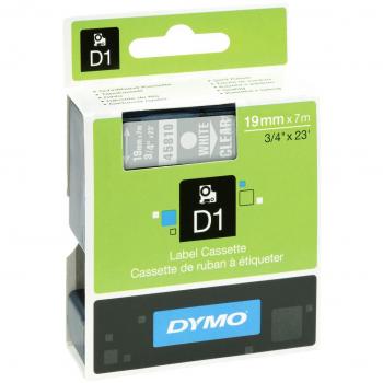 Dymo Druckband 45810 19 mm/7 m – Weiß auf klarem Hintergrund