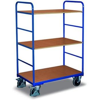 Chariot de transport 250 kg 1000 x 600 mm H 1530 mm 3 étages bois Ral 5010