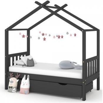 Cama Cruzada Infantil con Cajón, Pino Gris 80x160cm