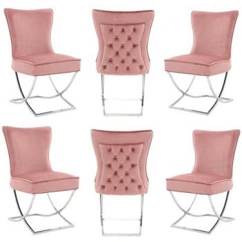 Life Interiors Unisex Trafalgar Velvet Dining Chairs – 6 Units, Chrome Silver, Pink