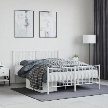VidaXL Metal Bed Frame with Headboard and Footboard White 135x190 cm Double