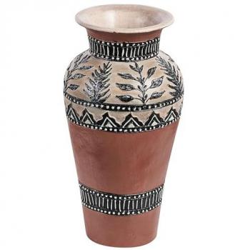Boho-Dekovase in Braun und Schwarz, 40 cm aus Terrakotta
