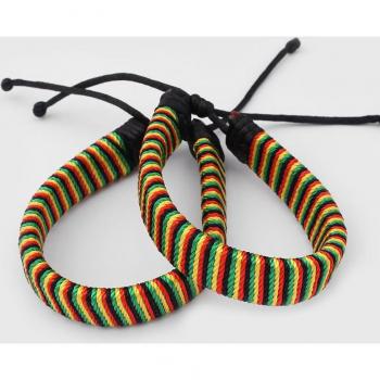 Men's Rasta Leather and Cotton Bracelet