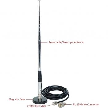 Adaptador BNC ABBREE para Antena Telescópica 27 MHz con Base Magnética