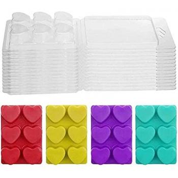 25 Heart-Shaped Wax Melt Clamshells, 6 Cavity Clear Plastic Tray for Soap and Candle