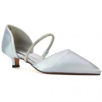 XY London Women's Laura Diamante Kitten Heel Pointed Toe Court Shoes – Silver, Size 8
