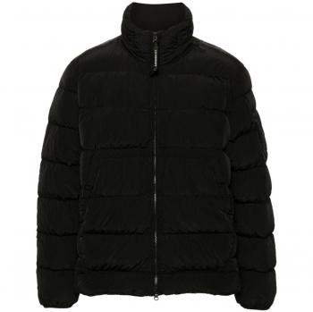 C.P. Company Black Padded Quilted Coat with Lens Detail, Size XL