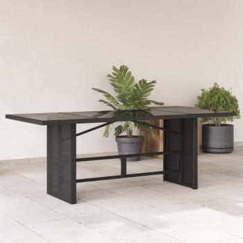 VidaXL Black Garden Table with Glass Top 190x80x75 cm Poly Rattan