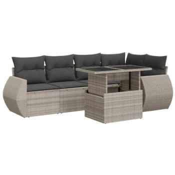 Set Divani da Giardino 7pz con Cuscini in Polyrattan Grigio Chiaro