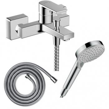 Pack de Baño y Ducha: Vernis Shape C2, Flexo Metaflex y Vernis Blend 100 EcoSmart 2 Chorros Cromados – Hansgrohe