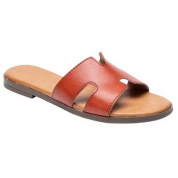 H‑Shape Elegant Flat Sandals with Footbed Cushion – Brown