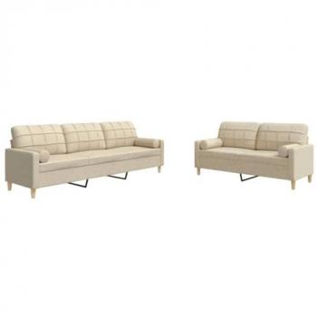 Set Divani 2 pz Crema in Tessuto con Cuscini
