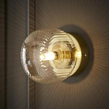 Calpe Flush Wall Lighting – Gold, Small Ribbed Glass, LED Packaged