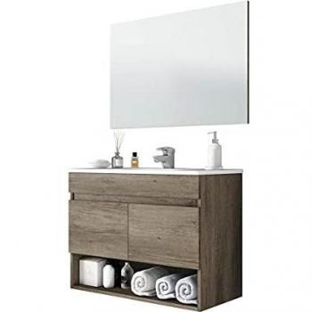 Mueble lavabo de baño con espejo y 2 puertas, medidas 80x64x45 cm