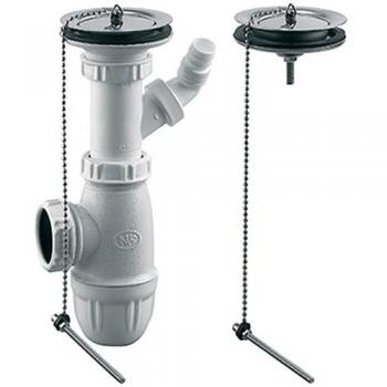 Bonde Évier 2 Bacs avec Siphon et Bouchon Inox