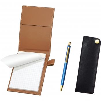 Mini Notebook Cover in pelle Mokka + Set penne a sfera blu Lizard Paint