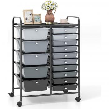 Costway Carrello 15 Cassetti Etraibili – Ruote con Freno – Grigio
