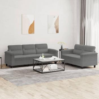 VidaXL 2-tlg. Sofa Dunkelgrau mit Kissen aus Mikrofaser