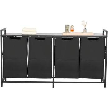 VEVOR Premium 4‑Section Laundry Hamper: Freestanding, Metal Framework, Wooden Surface, Durable 600D Cloth Bags for Dirty Clothes