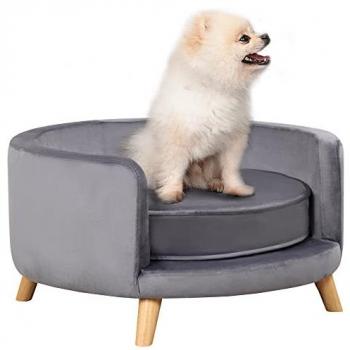PawHut Tierbett mit Samtoptik, Hundesessel mit Holzbeinen, 68L x 68B x 35H cm, Grau