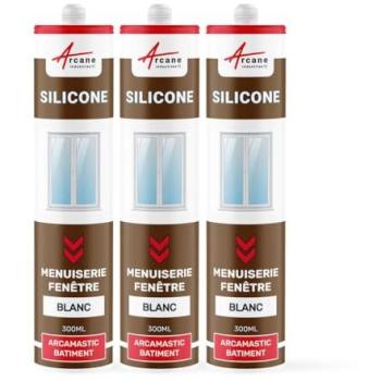 Mastic Silicone Polyuréthane – Blanc, 3 × 300 ml – Arcane Industries