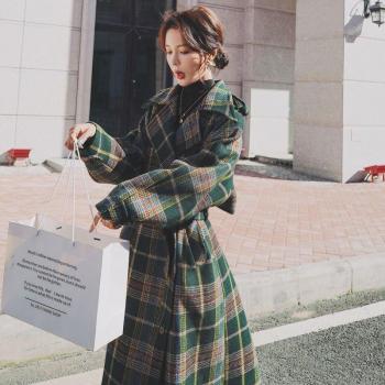 Lana Longa Mujer: Abrigo Doble Botón, Cuadros, Invierno Cálido