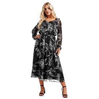 Midaxi Gilded Print Dress (Black)