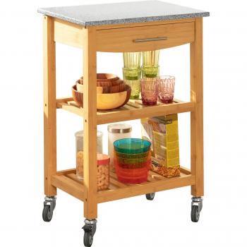 SoBuy Bamboo Kitchen Trolley with Grey Marble