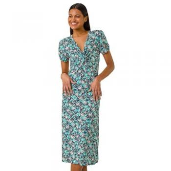 Robe Midi Torsadée Imprimé Floral Bleu