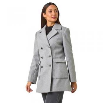 Manteau Long à Double Boutonnage Roman en Gris