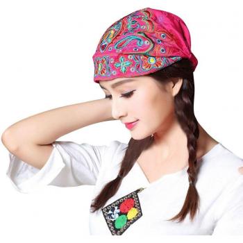 Women’s Red Floral Embroidery Bandana Hat